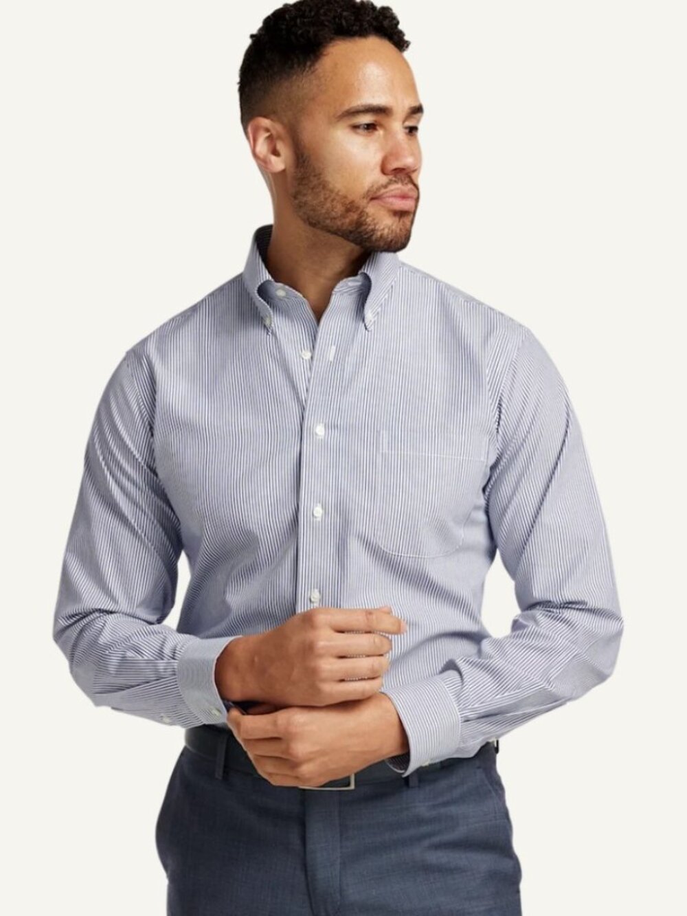 NWT Paul Fredrick Non-Iron Cotton Pinpoint Solid Button Down Collar Dress Shirt